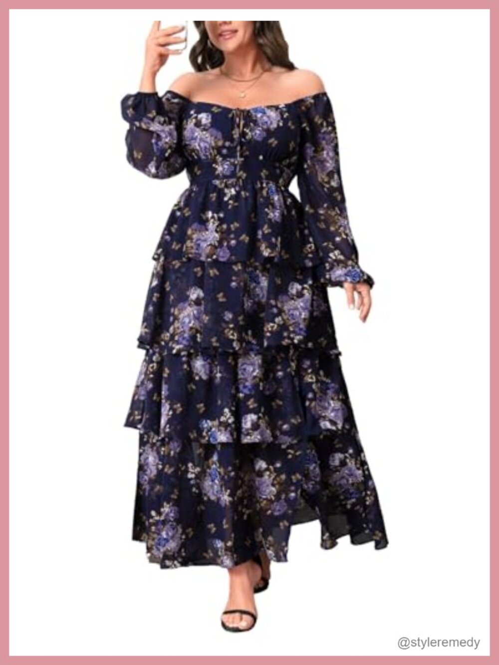 Plus Size Long Sleeve Floral Tiered Maxi Dress Semi Formal Wedding Guest